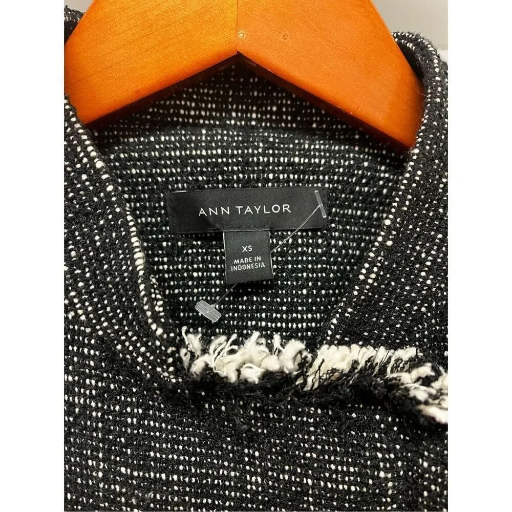 Ann Taylor Black Tweed Raw Hem Asymmetrical Jacket sz XS NWOT